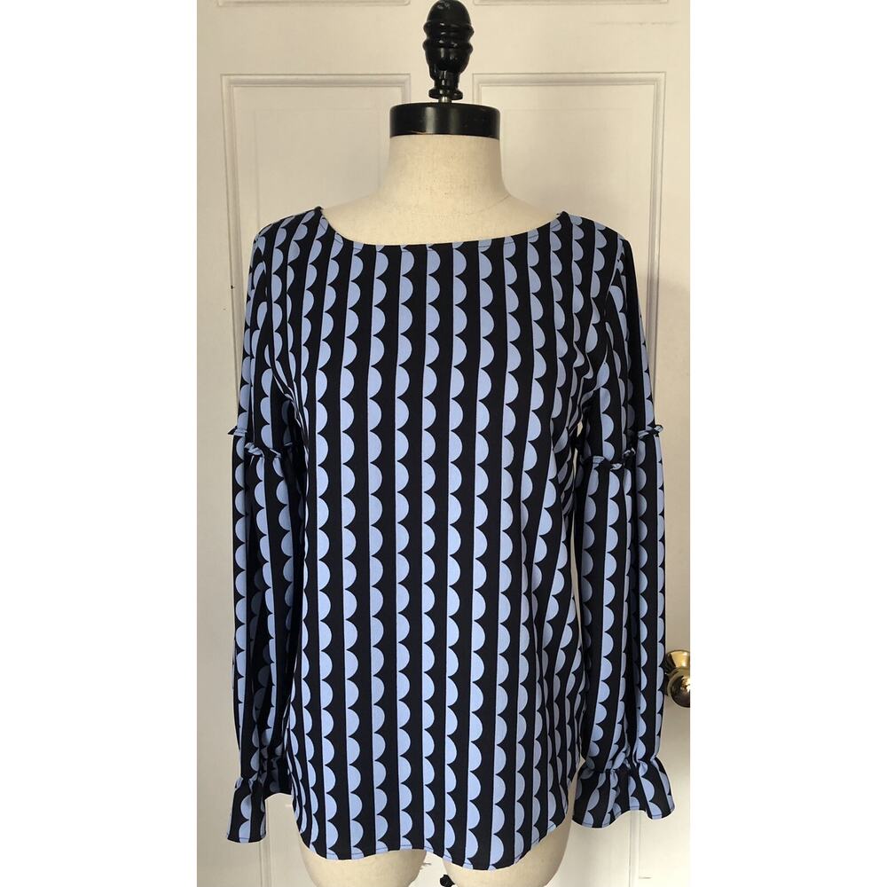 Ann Taylor Navy Blue Print Polyester Top Blouse Career Relaxed Womens XS